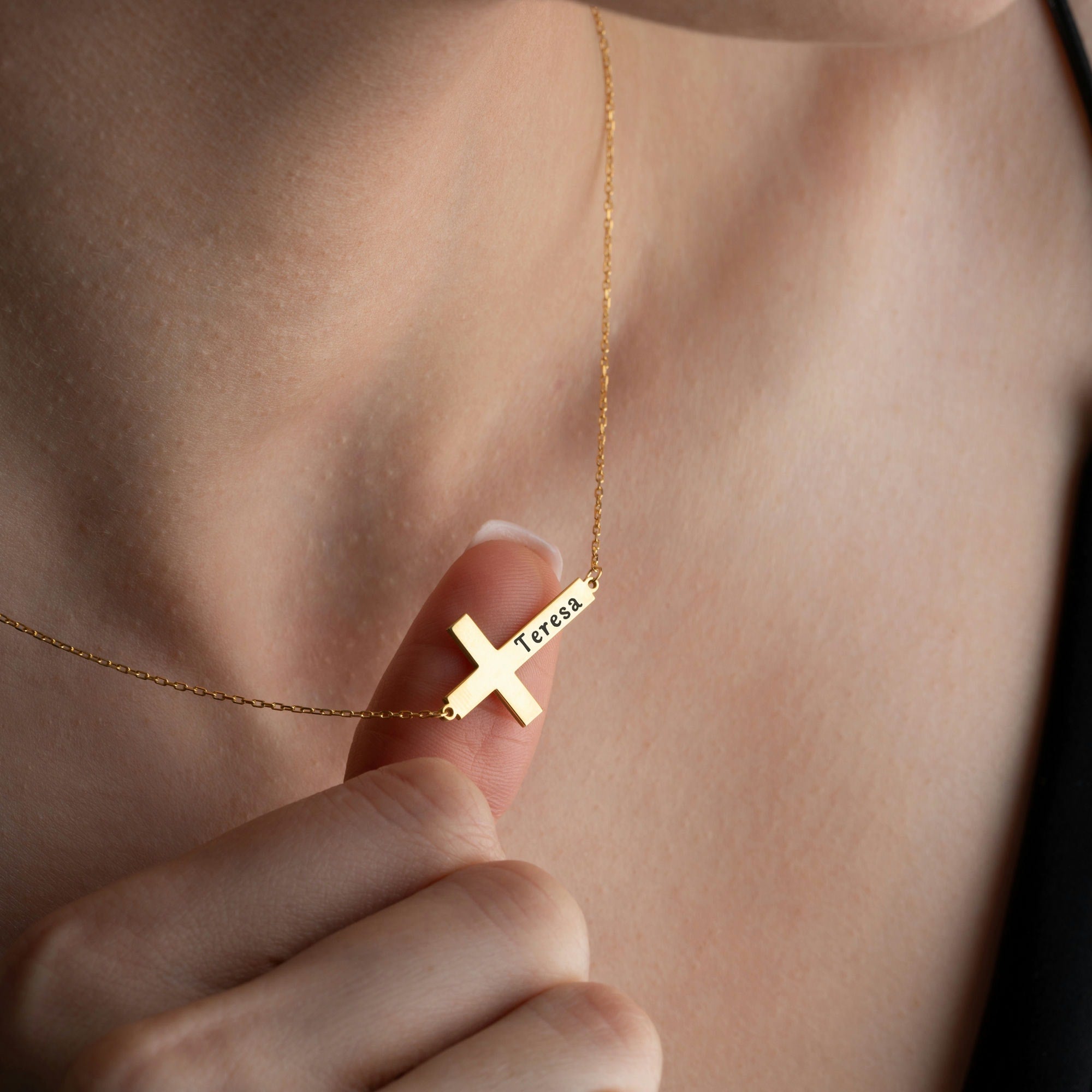 Personalised Sideways Cross Necklace