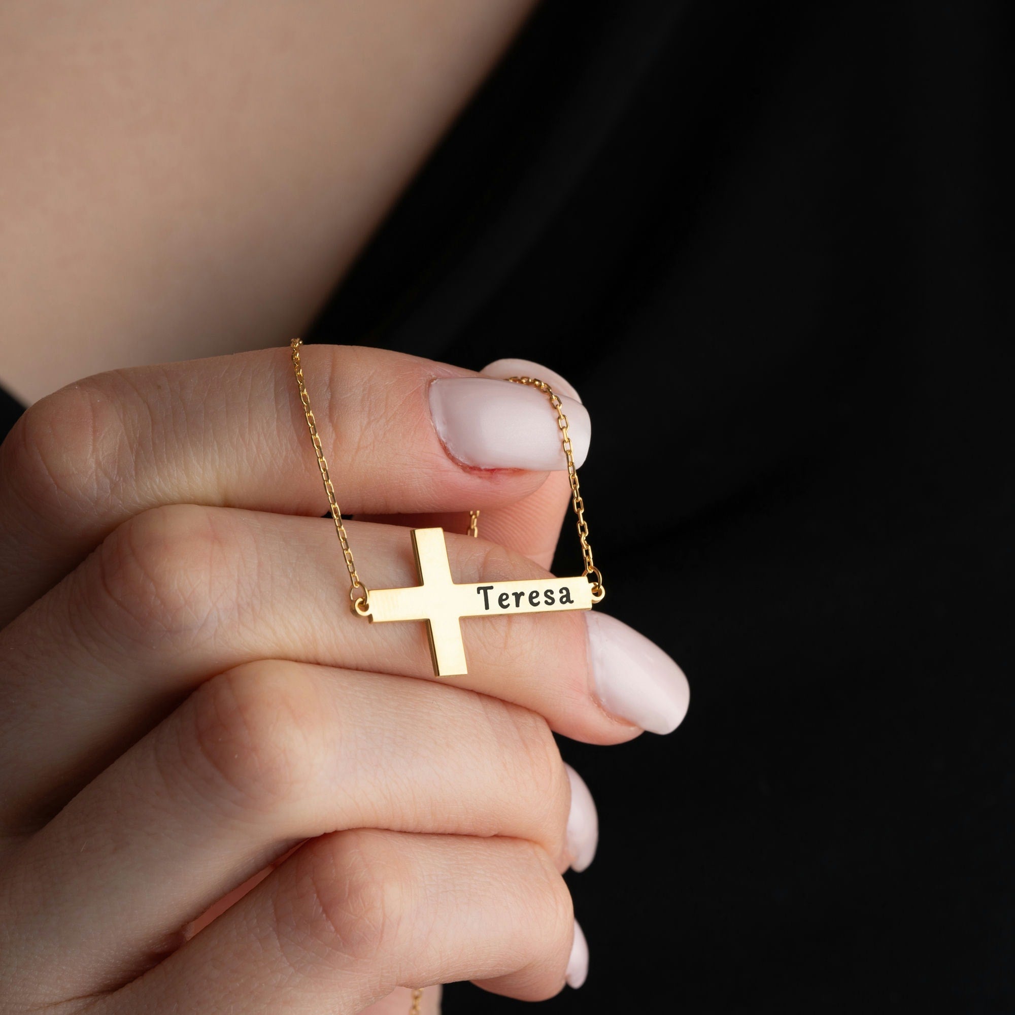 Personalised Sideways Cross Necklace