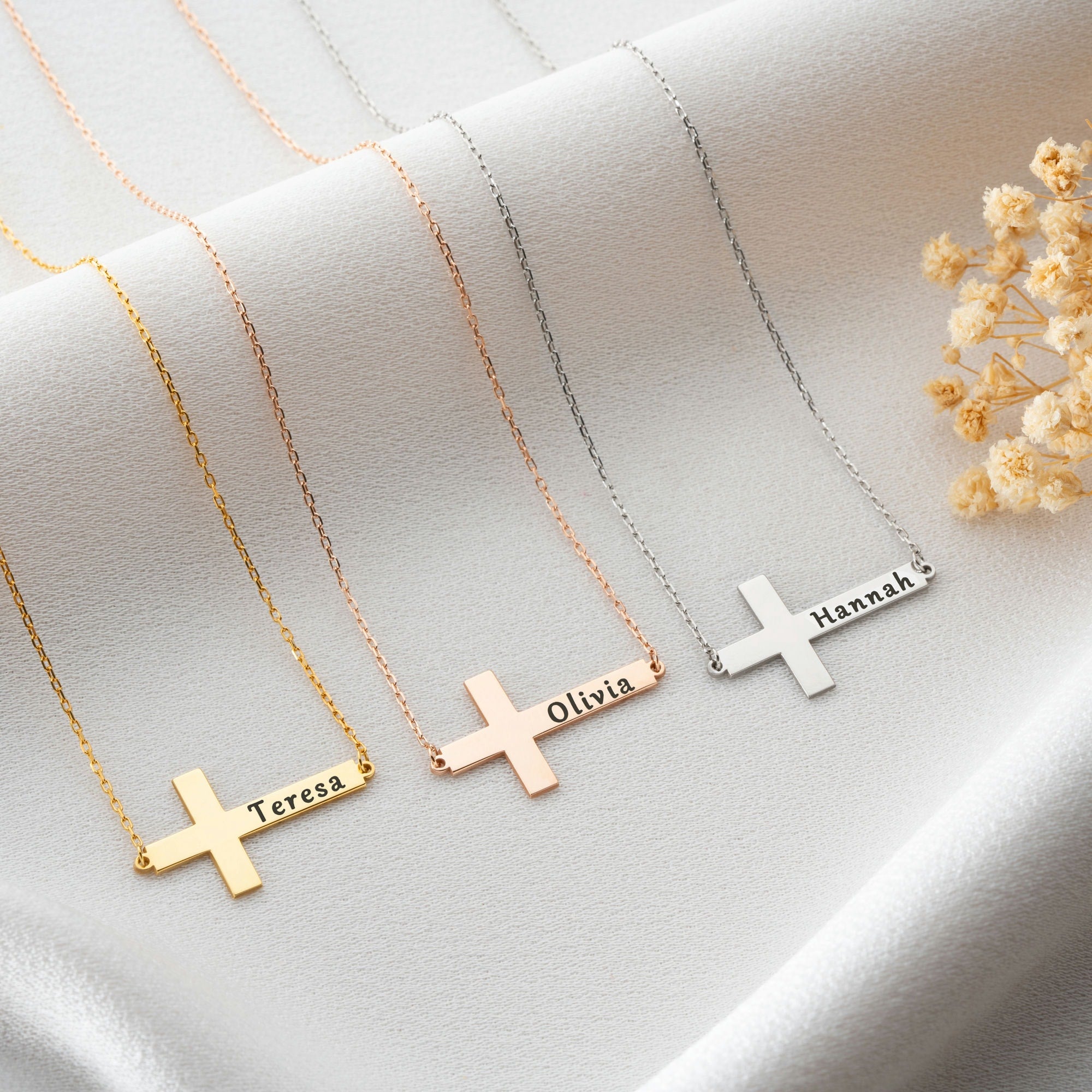 Personalised Sideways Cross Necklace