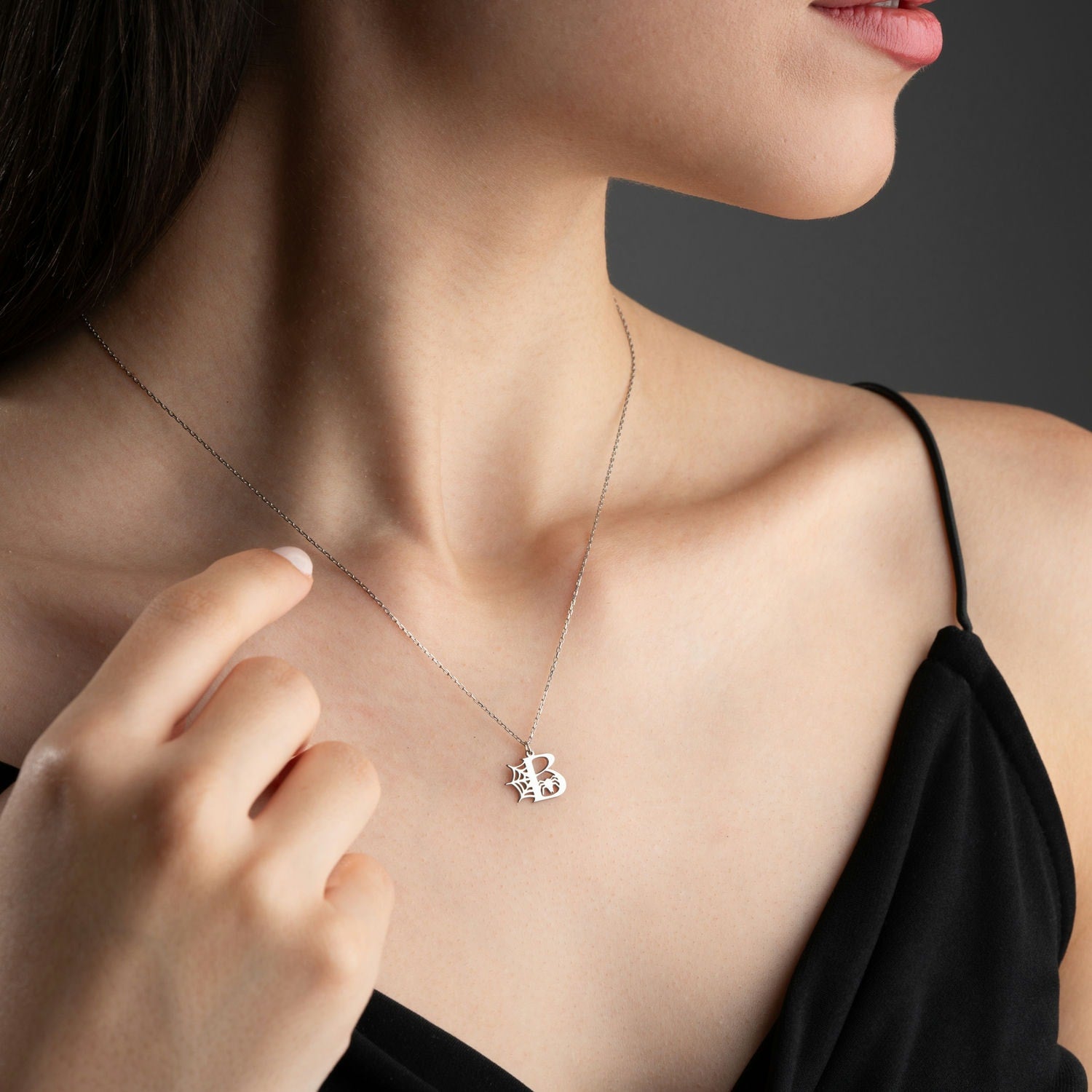 Spider Web Initial Necklace