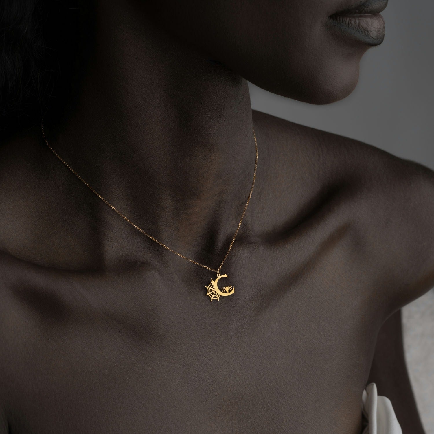 Spider Web Initial Necklace