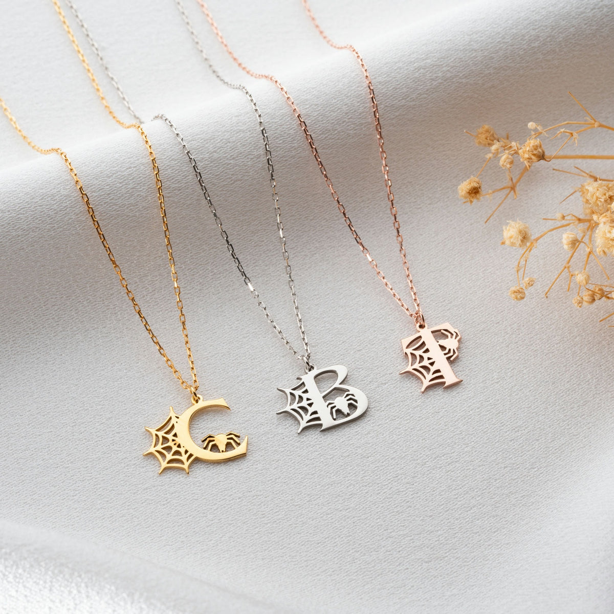 Spider Web Initial Necklace