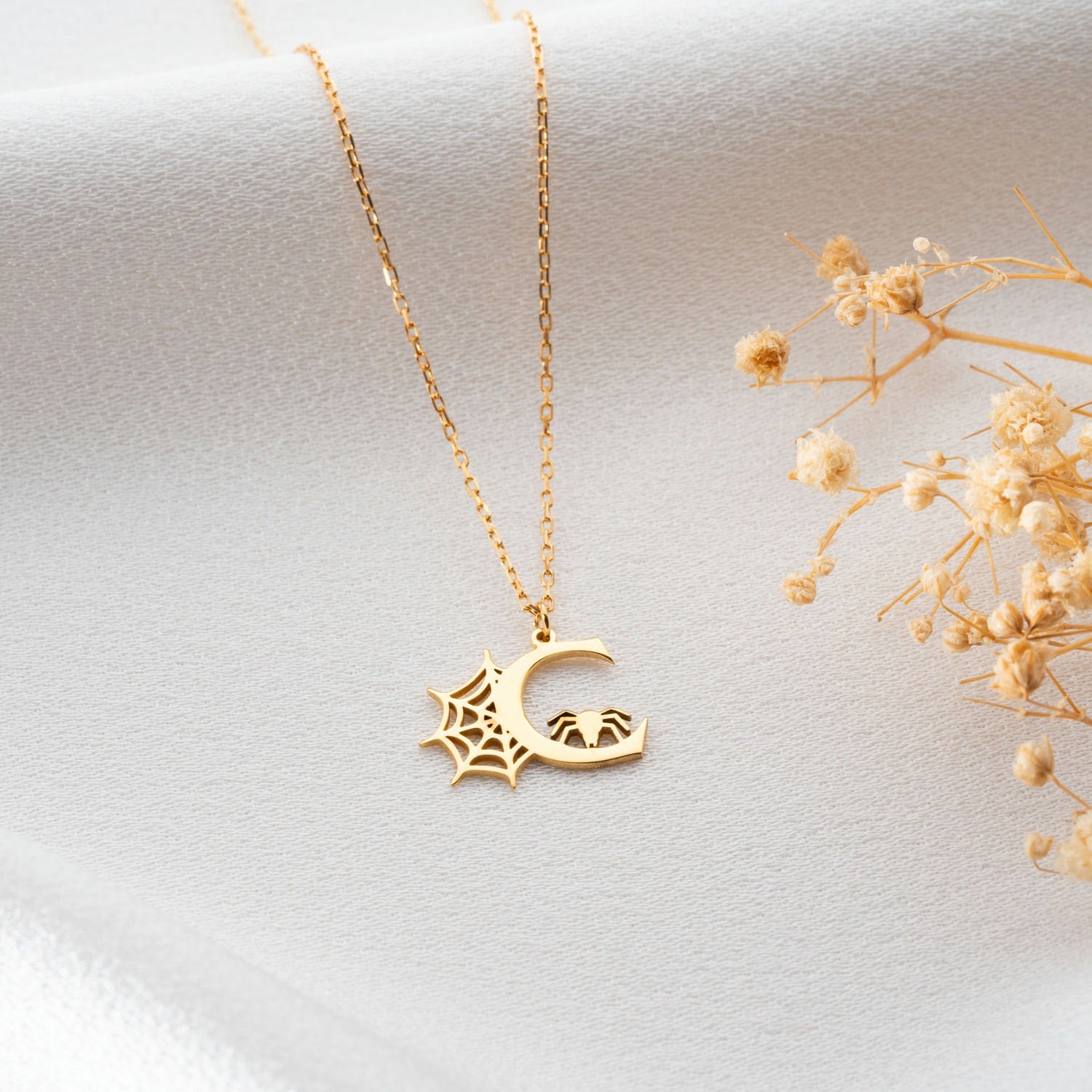 Spider Web Initial Necklace