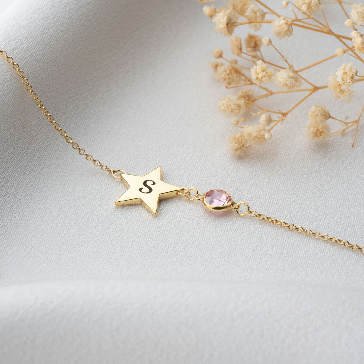 Initial Star Bracelet With Birthstone Charm