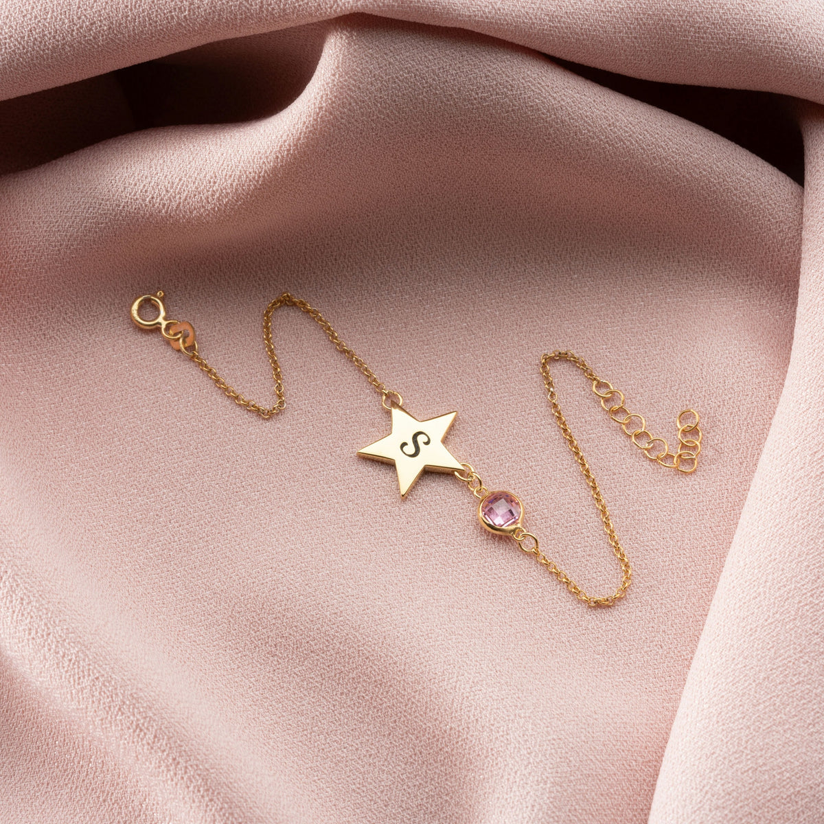 Initial Star Bracelet With Birthstone Charm
