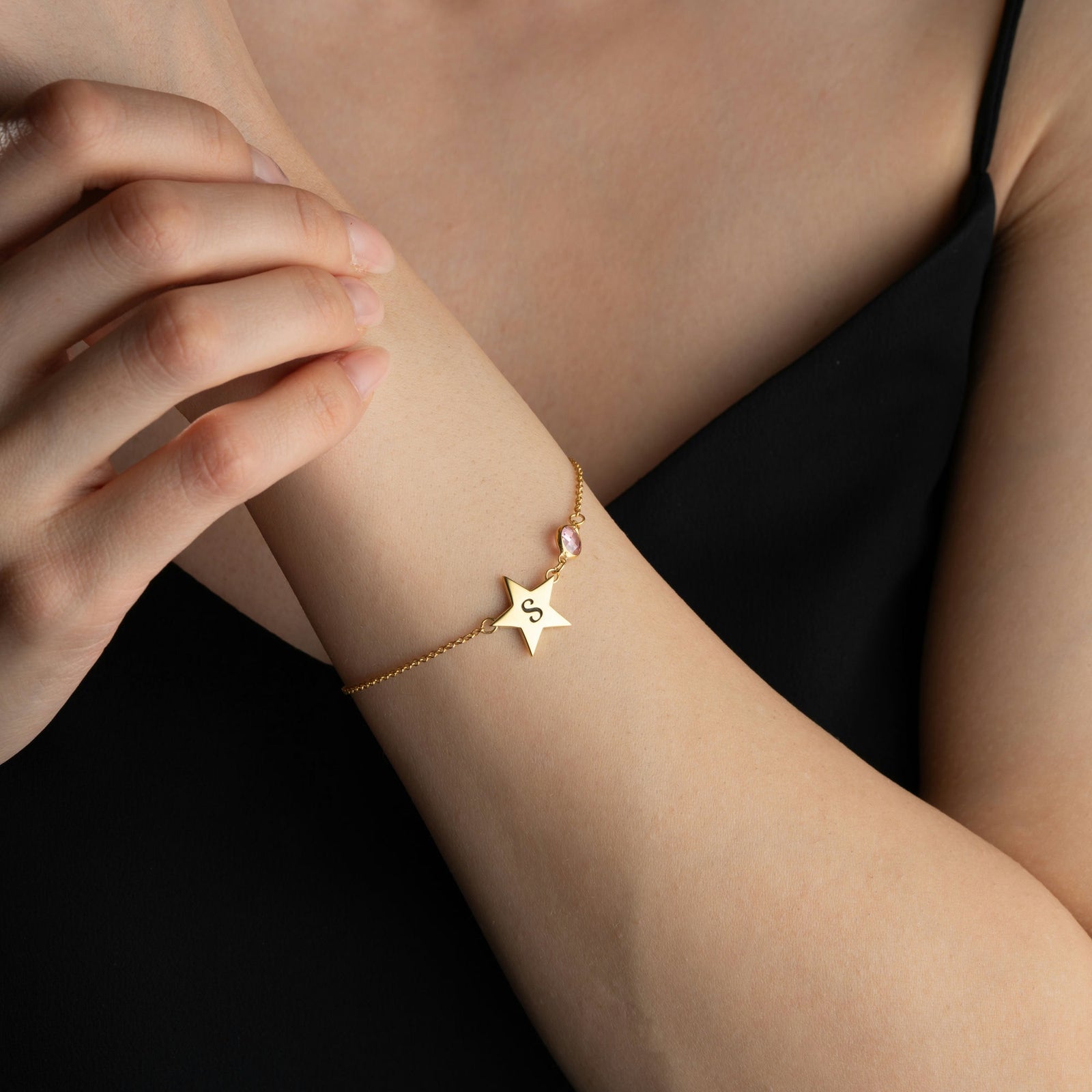 Initial Star Bracelet With Birthstone Charm
