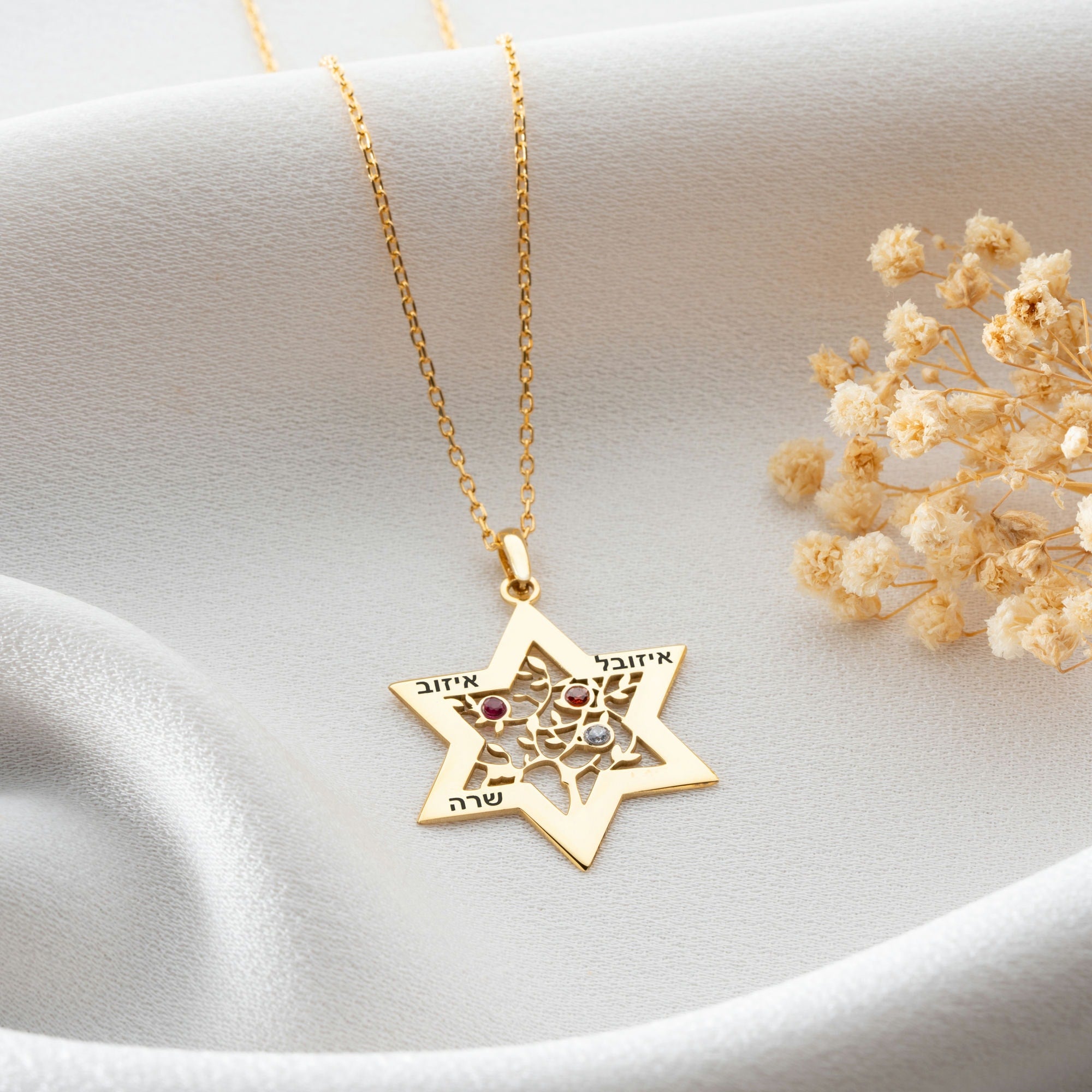 Star Of David Tree Of Life Necklace With Birthstone