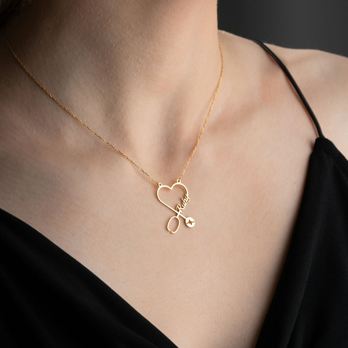 Heart Shaped Stethoscope Necklace With Name