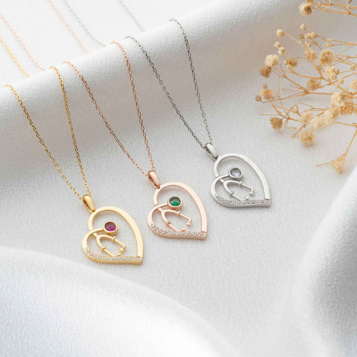 Stethoscope Necklace With Birthstone for Doctor Nurse