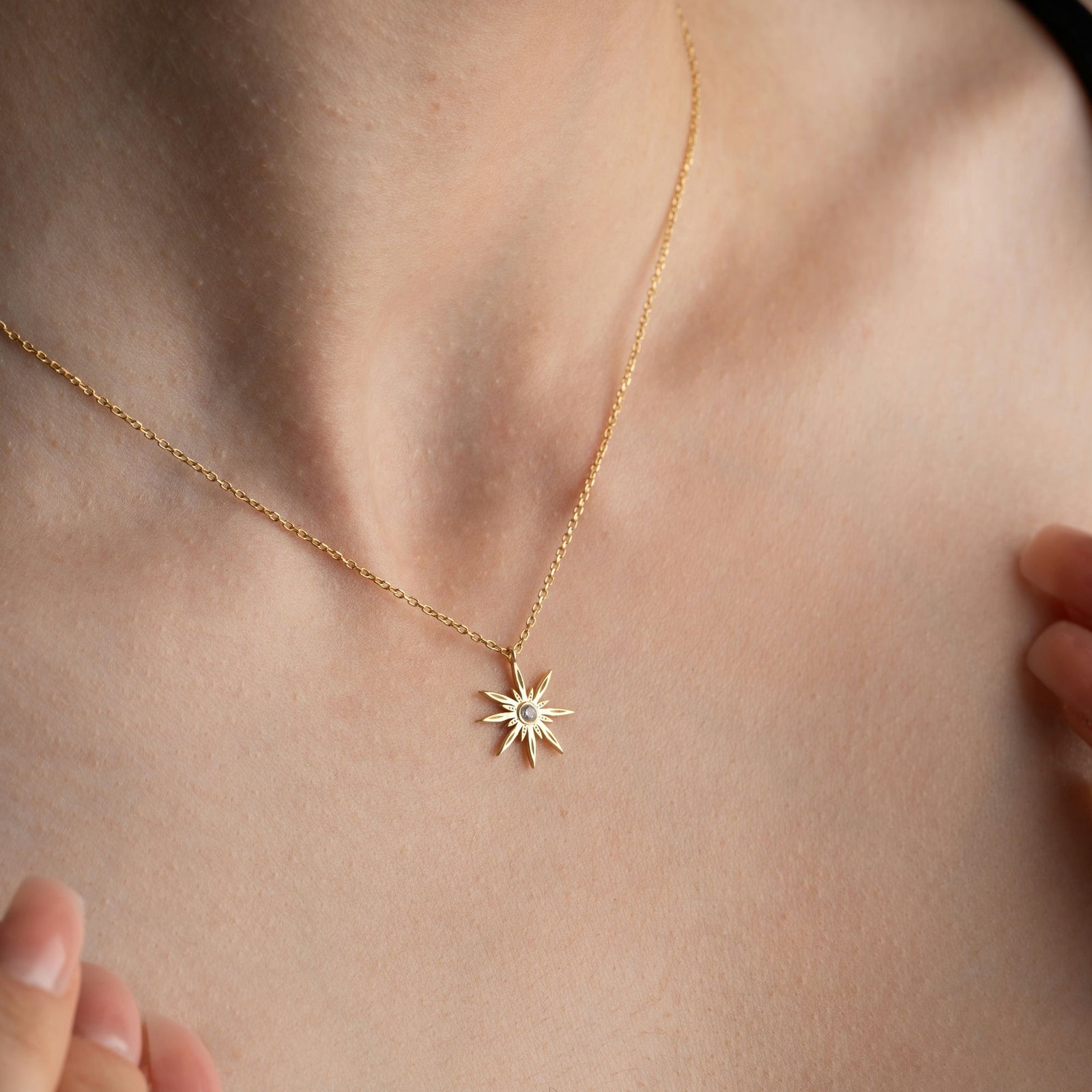 Sun Necklace With Birthstone