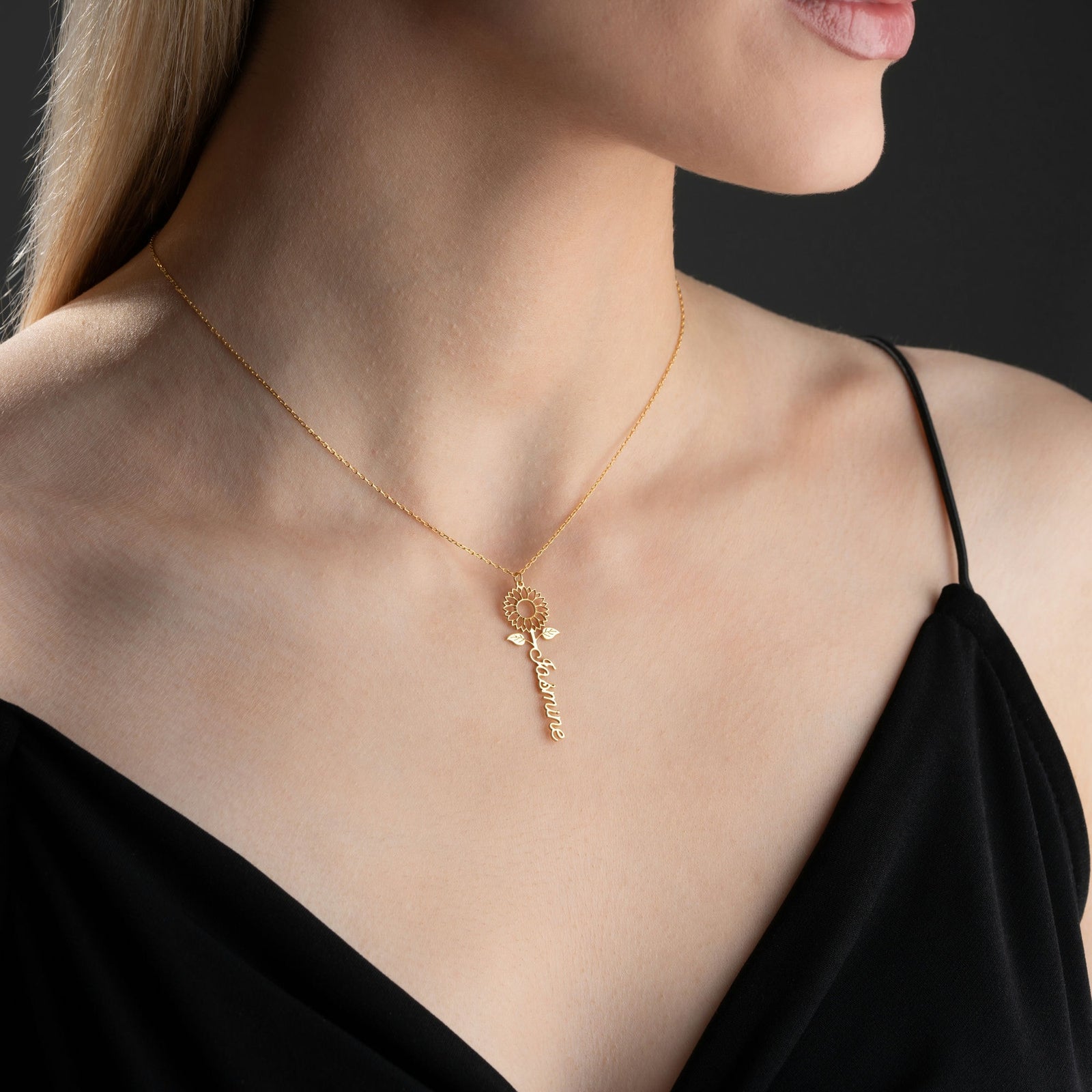 Sterling Silver Sunflower Necklace With Name