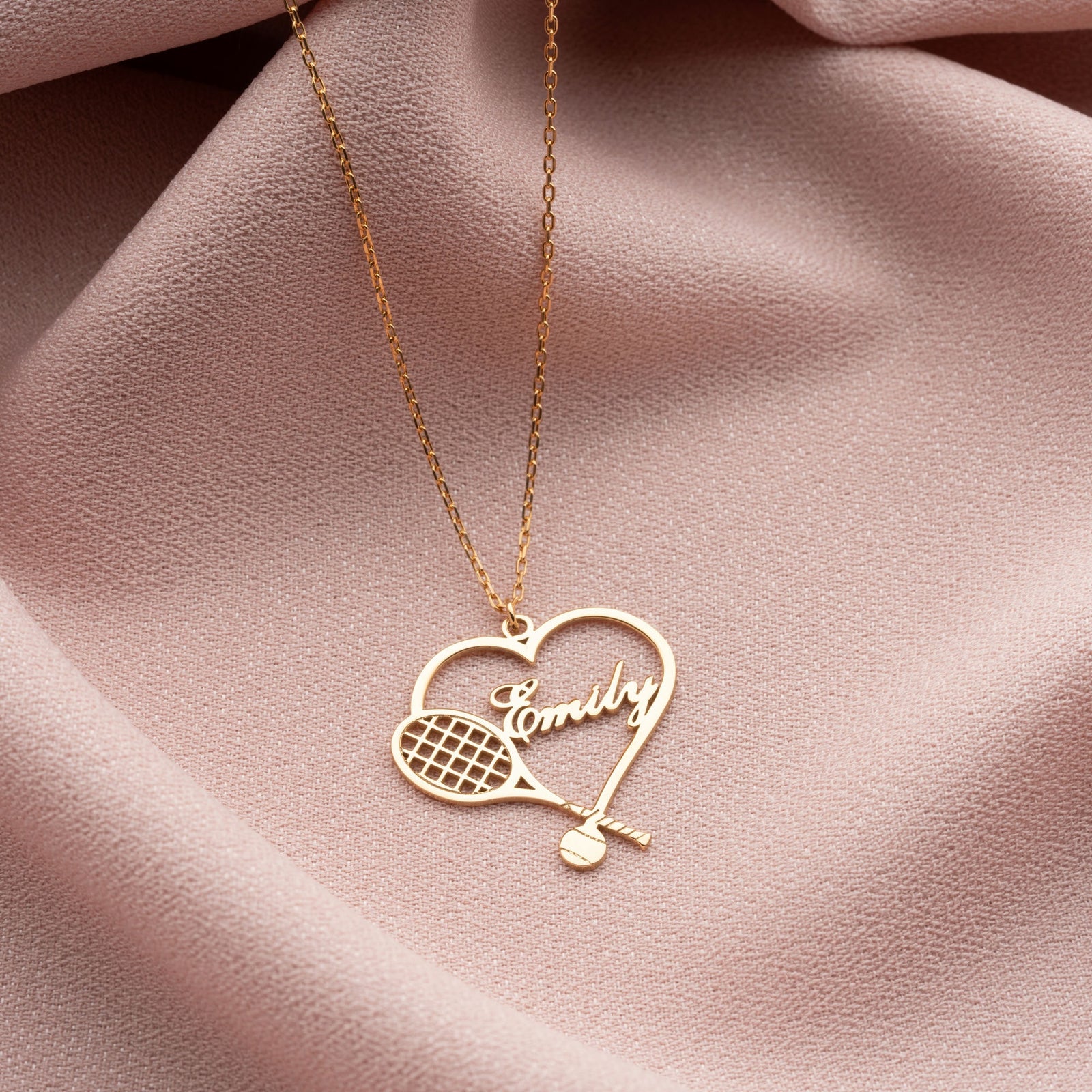 Heart Shaped Tennis Racket Necklace With Name