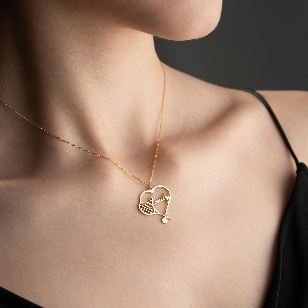 Heart Shaped Tennis Racket Necklace With Name