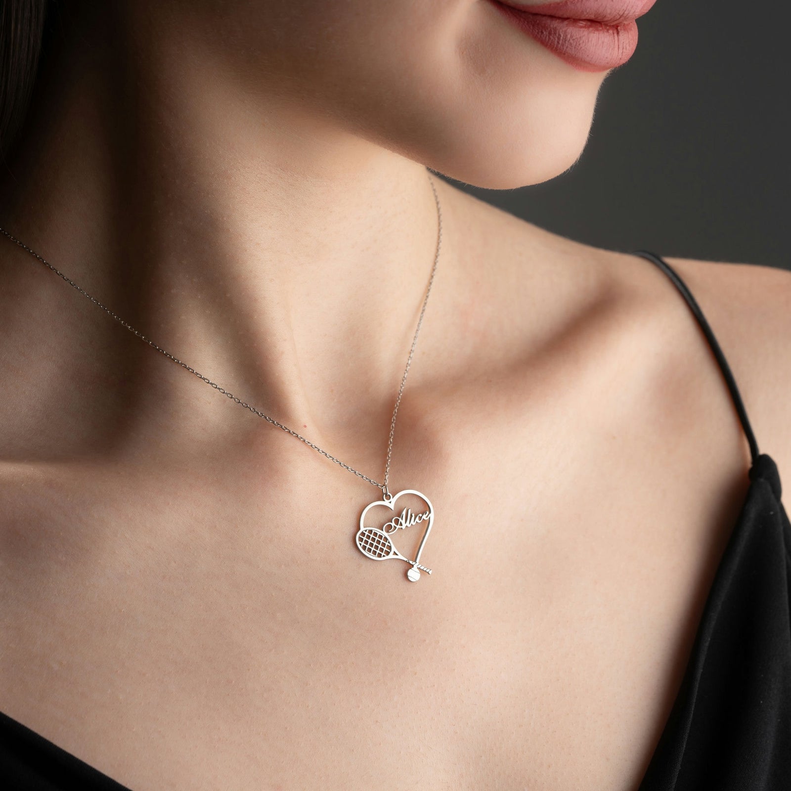 Heart Shaped Tennis Racket Necklace With Name