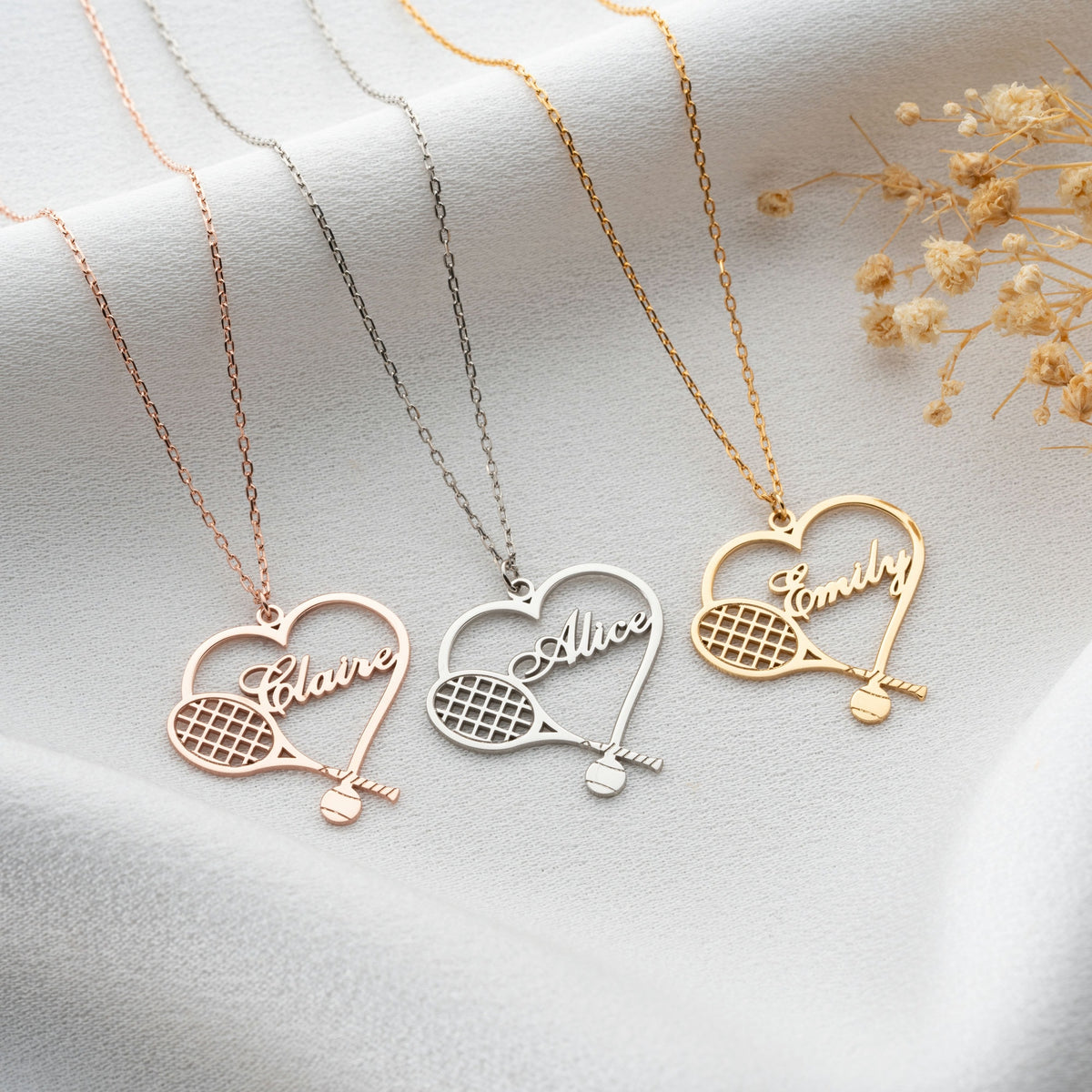 Heart Shaped Tennis Racket Necklace With Name