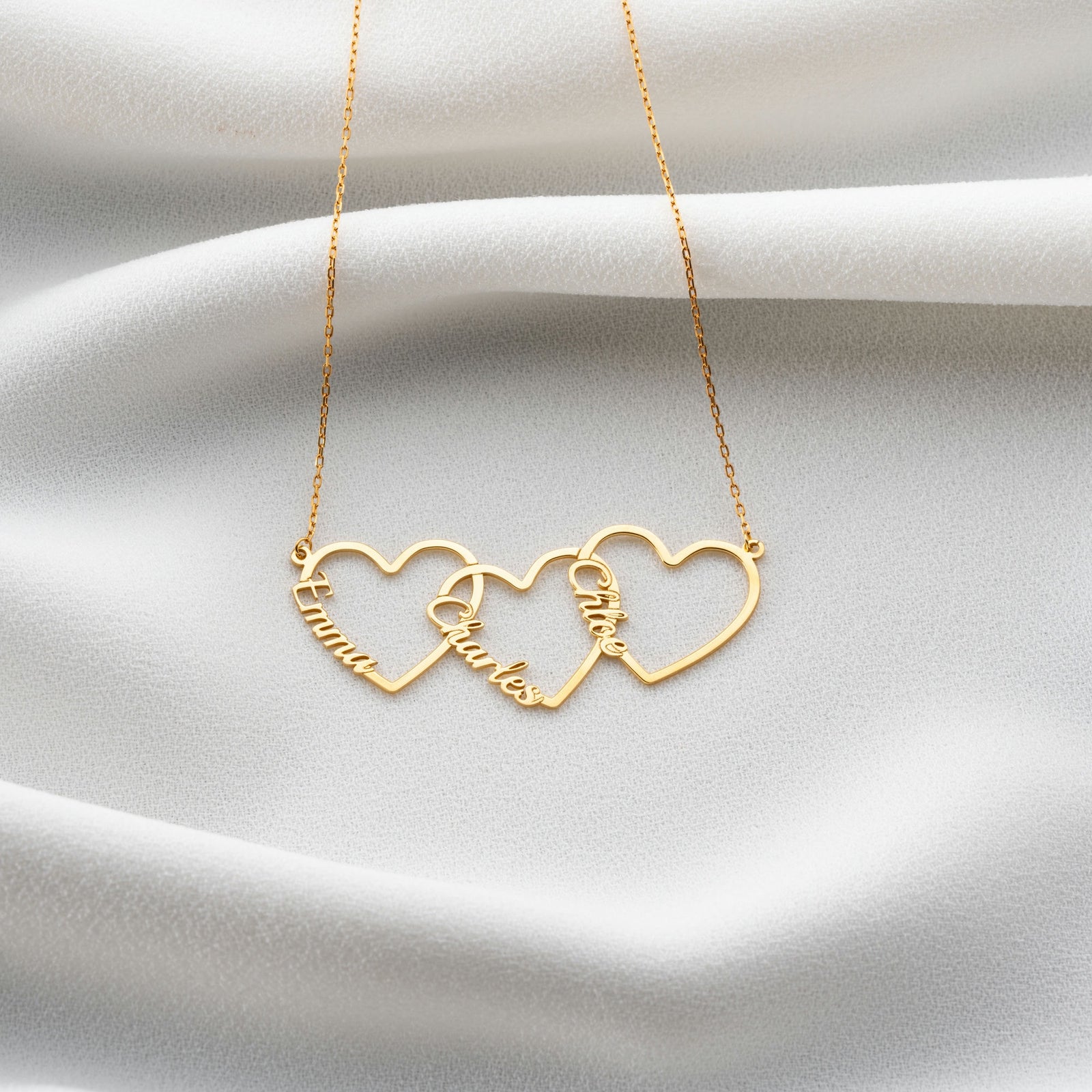 Custom Three Hearts Necklace In Sterling Silver