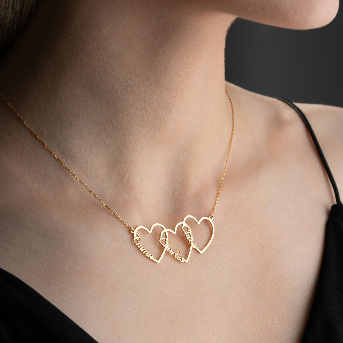 Custom Three Hearts Necklace In Sterling Silver