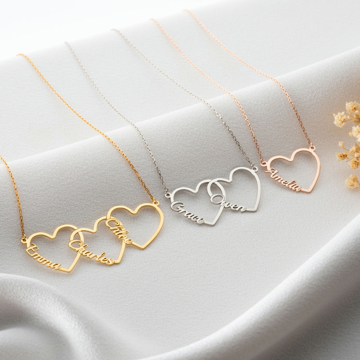 Custom Three Hearts Necklace In Sterling Silver