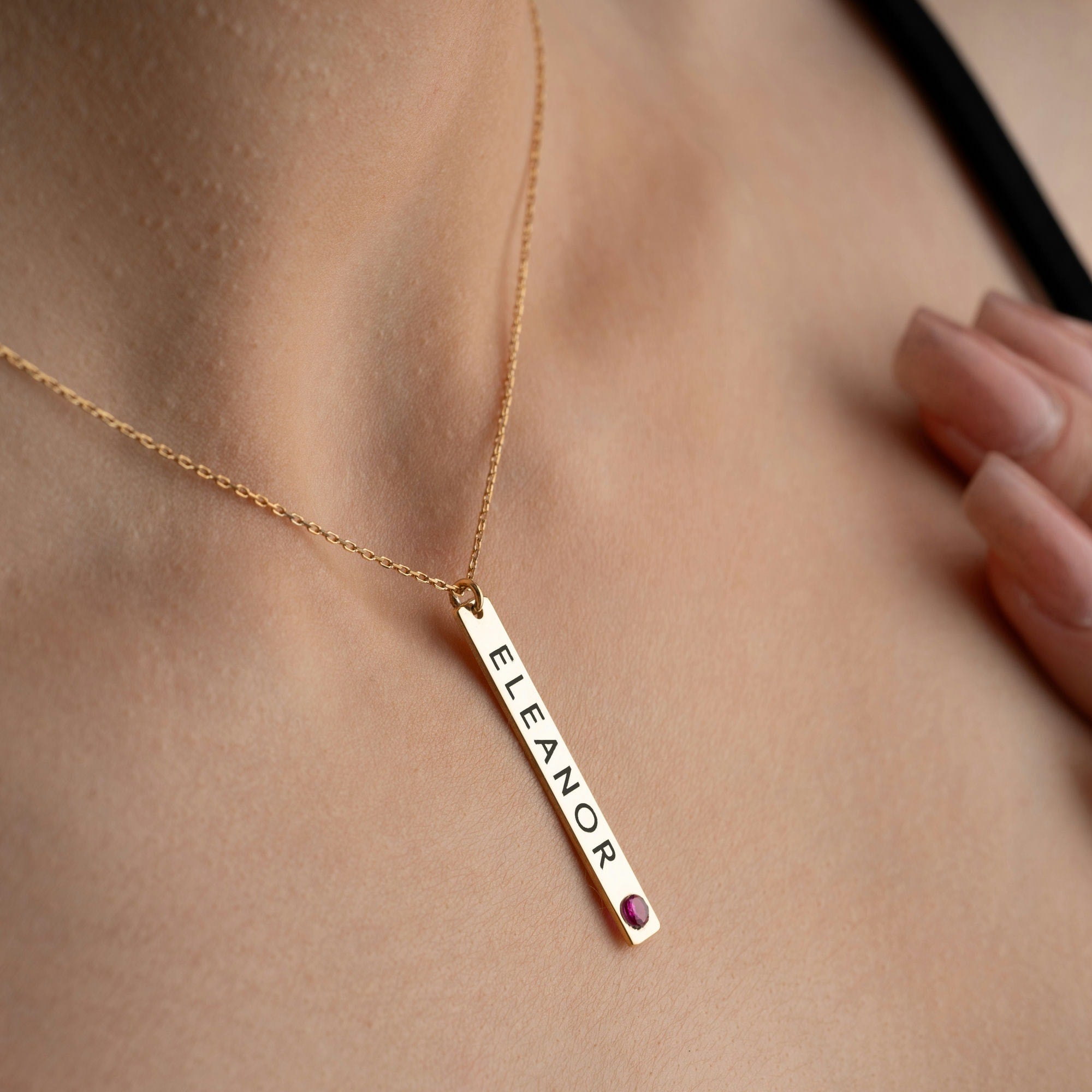 Personalised Vertical Bar Necklace with Birthstone