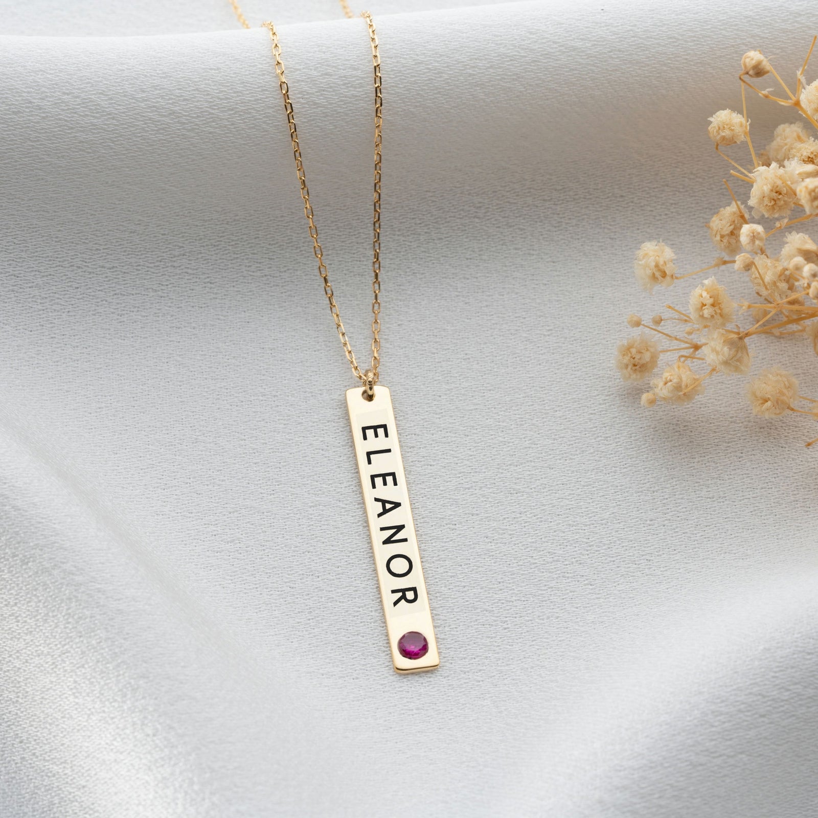 Personalised Vertical Bar Necklace with Birthstone