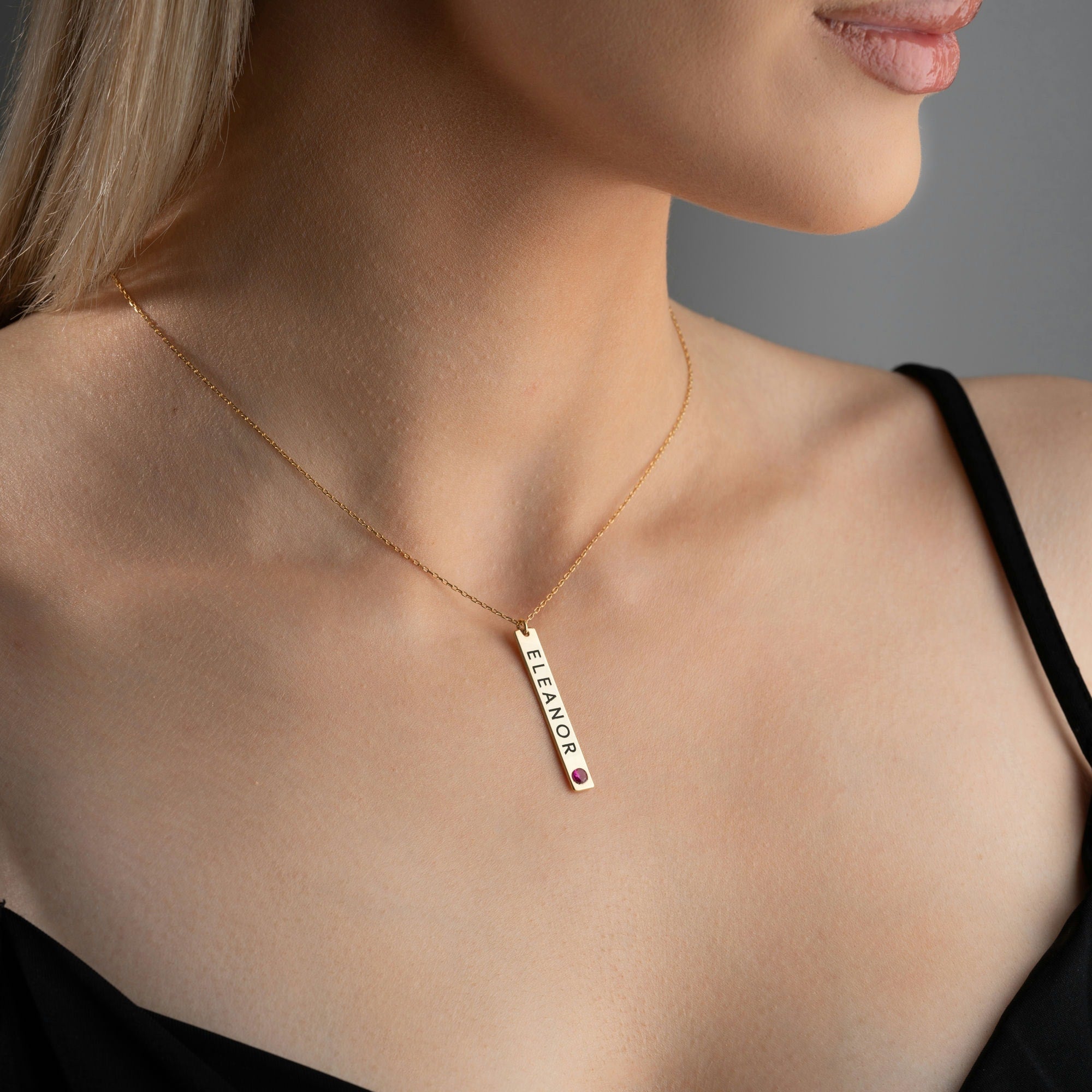 Personalised Vertical Bar Necklace with Birthstone