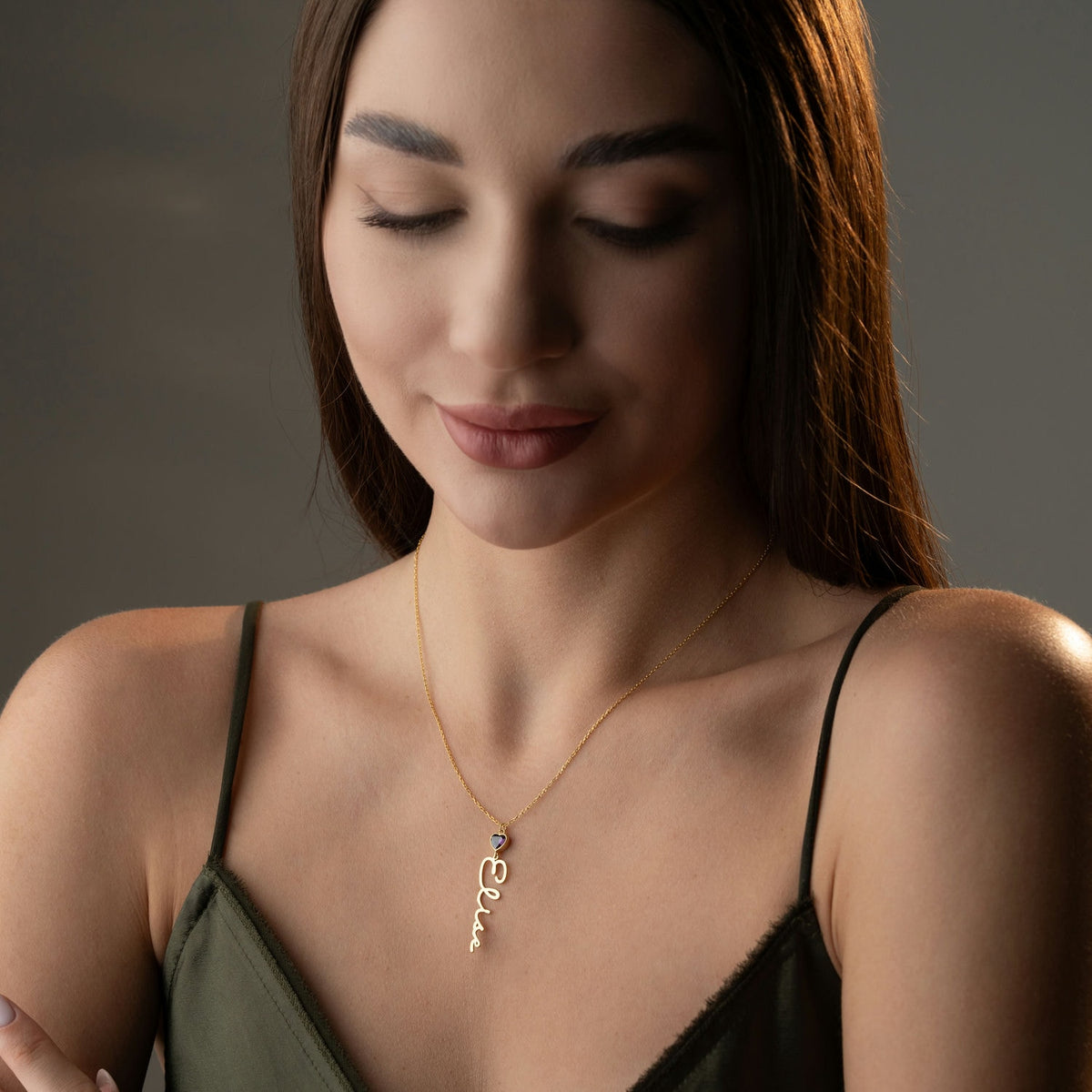 Vertical Name Necklace | Heart Birthstone Birthday Gift